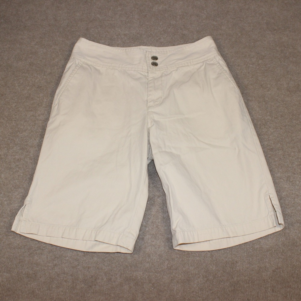 Womens Khaki Bermuda Shorts Double Button Mid Rise Cotton Twill Tan‎ Size 4